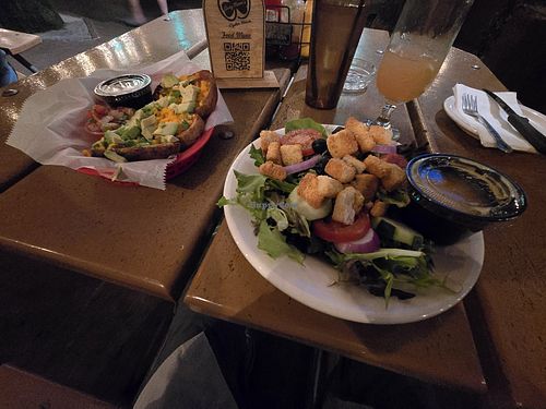 Vegan Potato skins and a side salad, perfect! at Casey Moores in Tempe