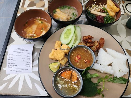 Kimchi tofu soup, porridge, Chinese herb noodles! VN styled bún đậu mẹt at Veggie Castle  in Hanoi
