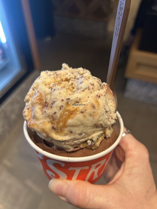 The caramel popcorn flavor and death by chocolate cake underneath…both were excellent!   at Salt & Straw in Roseville