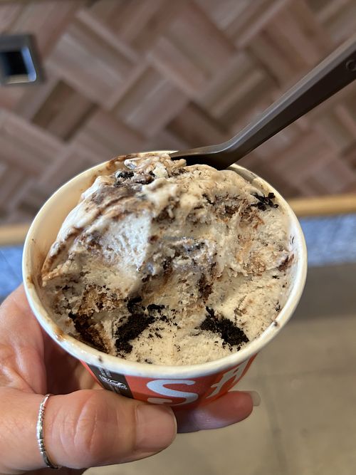 The new permanent vegan flavor hazelnut cookies and cream is so damn good!   at Salt & Straw in Roseville