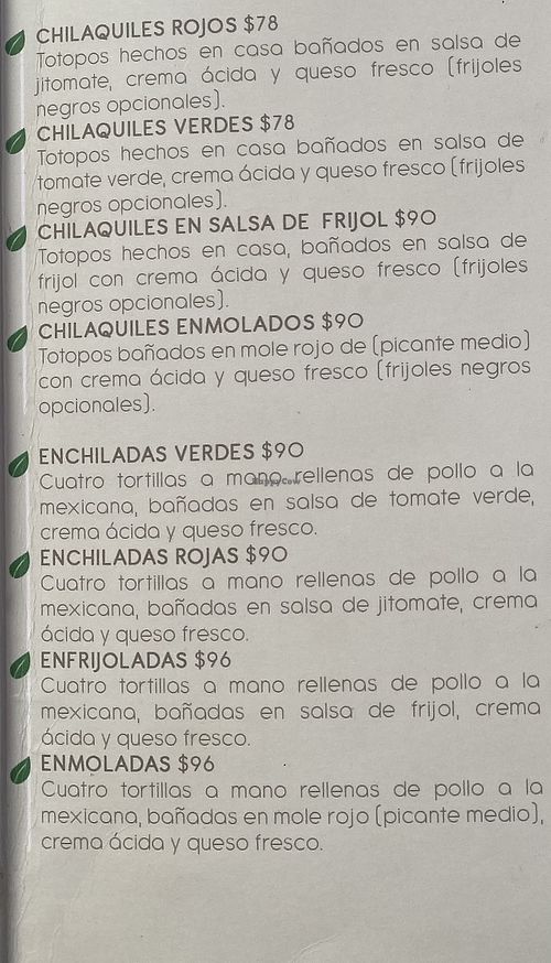 Menu  at Simona in Morelia