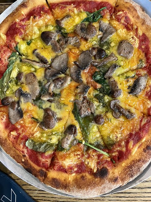 Shroom pizza with vegan cheese   at Brewpoint in Bedford