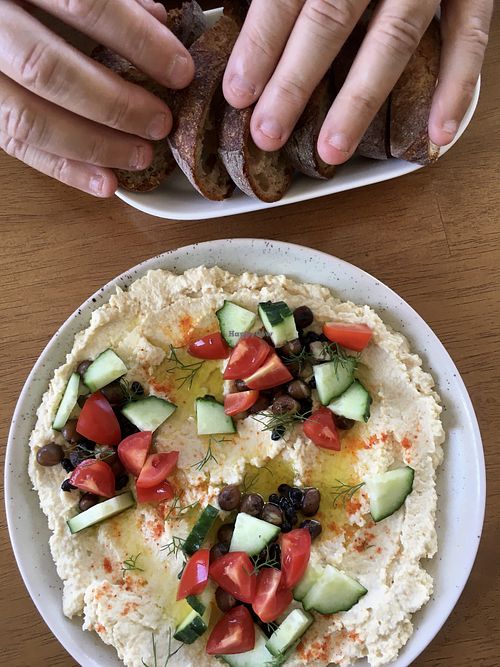 Seasonal offering: hummus and crusty bread  at Soombida - 숨비다 in Jeju