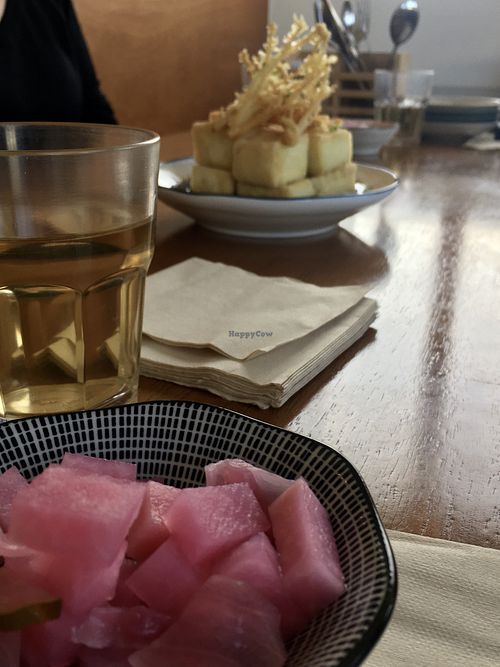 Agedashi tofu (fried tofu and enoki served with vegan sauce)  at Soombida - 숨비다 in Jeju