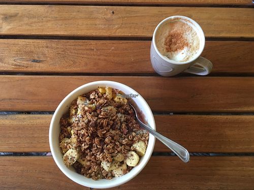 Blueberry smoothie bowl for breakfast at Luv Burger in Samara
