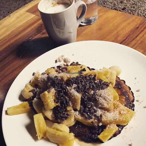 latte and pancakes at Luv Burger in Samara