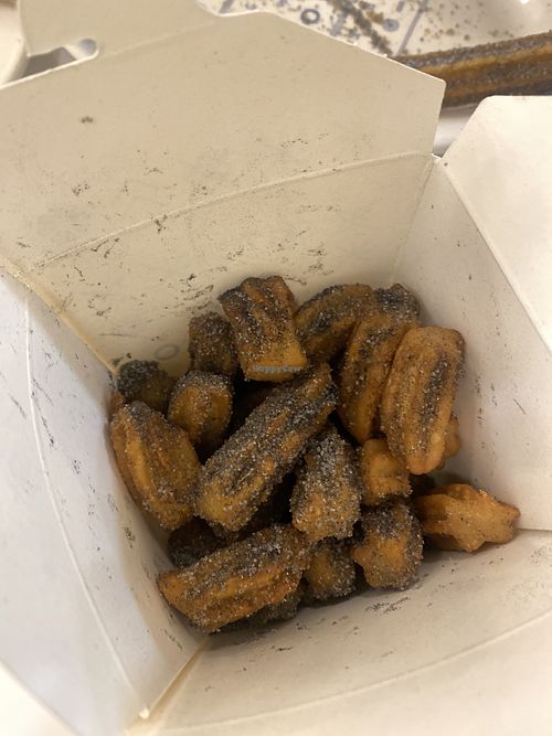 Close-Up of Moritos Churros (de Muerte) 💀 Con Escénica de Azahar    at Churrería El Moro - Coyoacán in Mexico City