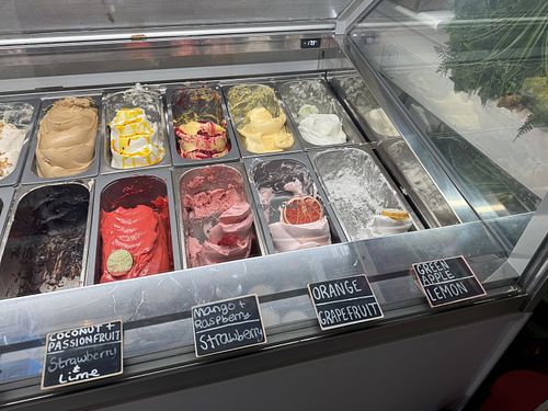 Fruit Gelatos. Said to be vegan.  at Caffe Ginevra in Blyth