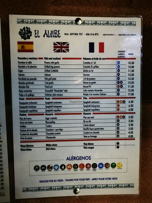 Menu at El Aljibe in Priego De Cordoba