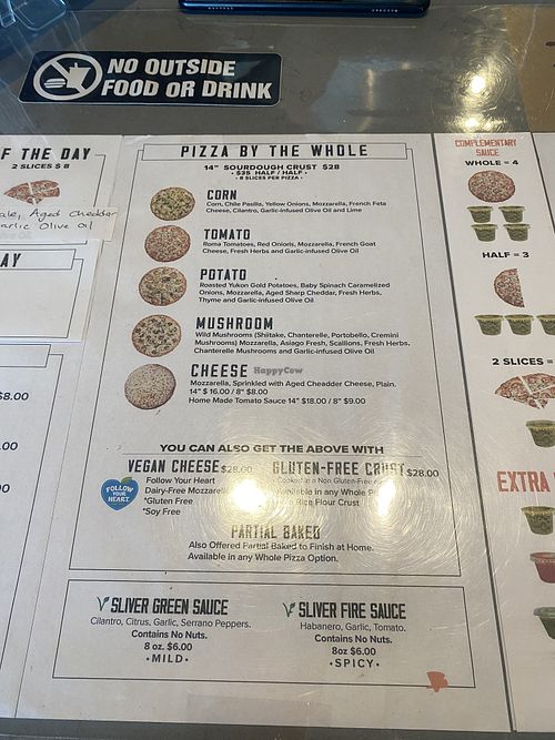 Pizza by the Pie (Whole) w/Vegan Options Labeled  at Sliver Pizzeria in Fremont