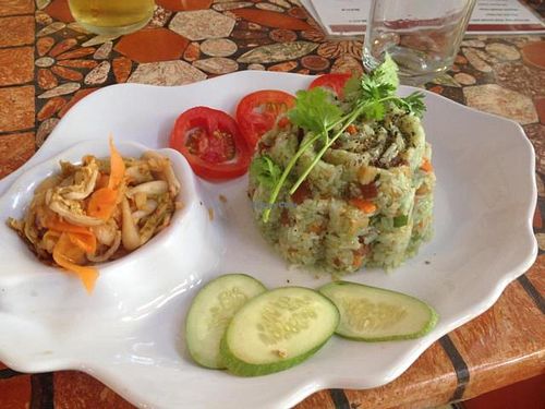 green tea rice - shaped into a rose :) at Mani in Ho Chi Minh City