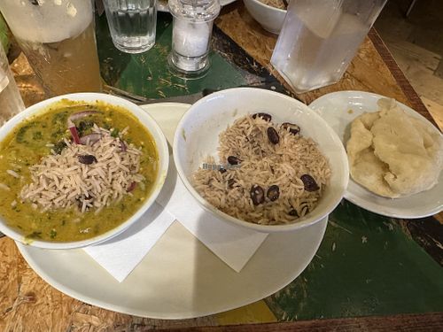 Curry okra and spinach with my side of rice and peas included   at Turtle Bay - Peterborough in Peterborough