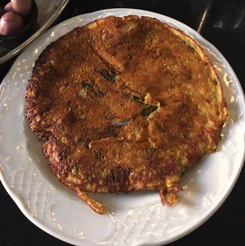 Chickpea omelette at Meshek Barzilay in Tel Aviv