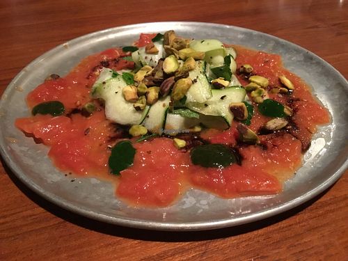 Starter- gazpacho style at Meshek Barzilay in Tel Aviv
