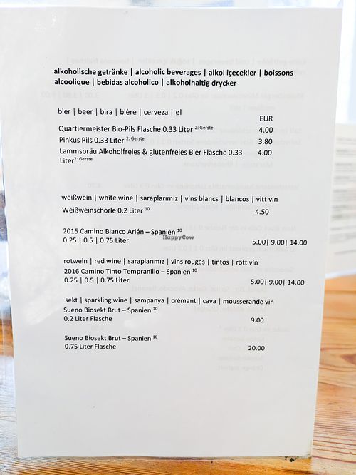 Menu page at Pele-Mele at Pele-Mele in Berlin