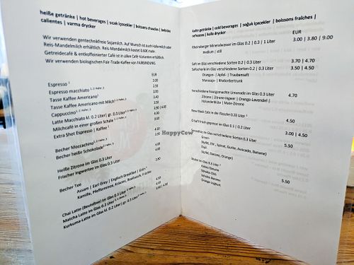 Menu page at Pele-Mele at Pele-Mele in Berlin