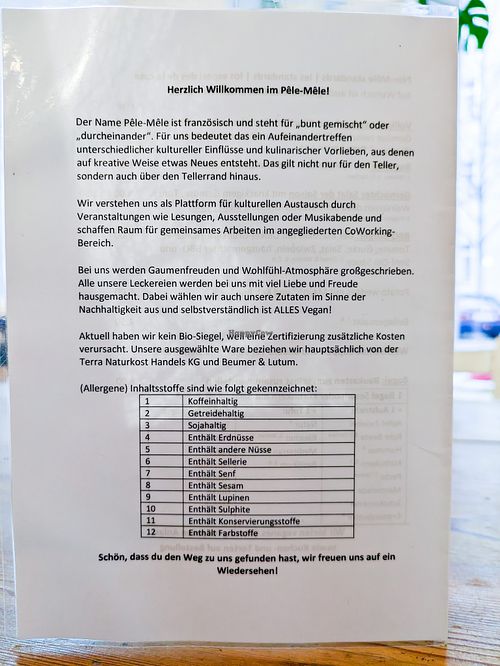 Menu page at Pele-Mele at Pele-Mele in Berlin