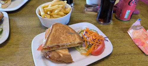 Vegan tomato toastie and fries at Bothy Restaurant and Bar in Fort Augustus