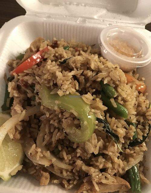 Basil fried rice with vegan chicken   at Ganesa Thai Restaurant in Broomfield
