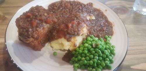 Mince and dumplings (vg) at Bella's Bar Bistro in South Shields