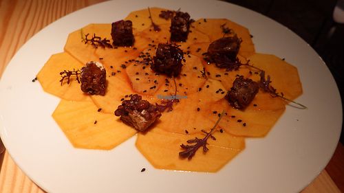 Pumpkin carpaccio tempeh at Rasoterra in Barcelona