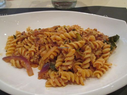 Fusilli with smoked tofu and cabbage. Delicious (and I've never liked smoked tofu). at Rasoterra in Barcelona