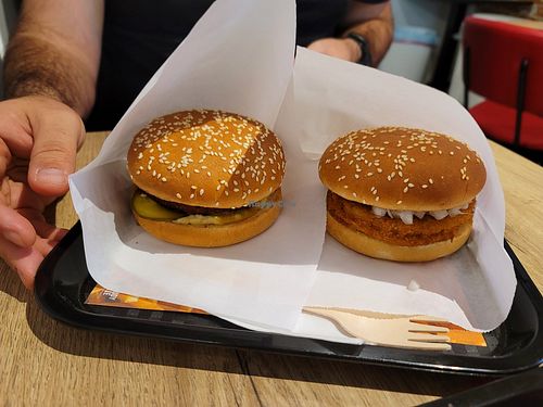 Fish burger right at Pepas Vegan Frituur in Leuven