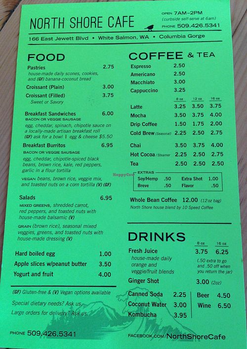 Updated menu, June 2014   at North Shore Cafe in White Salmon