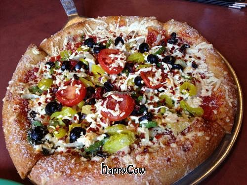 veggie pizza with daiya cheese at Mellow Mushroom in Tallahassee