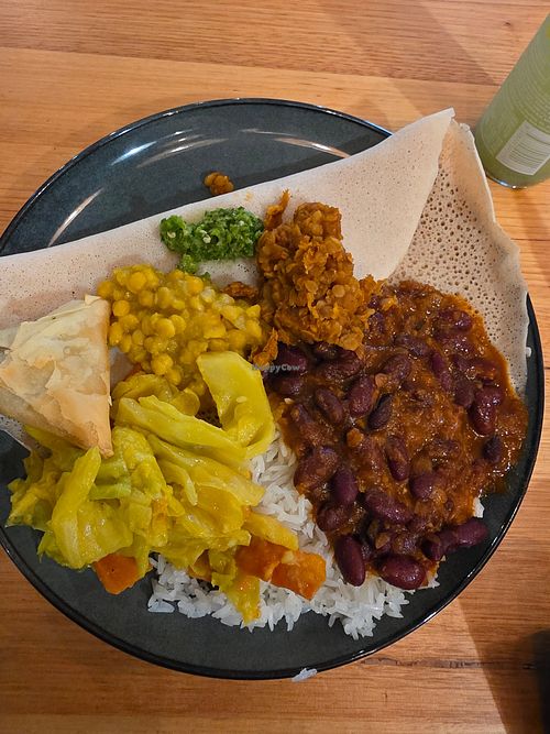 Vegan selection with a lentil samosa at Flavours Of Ethiopia in Canberra