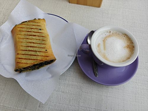 Spinach & Olive Pastry, Soy Cappuccino at Za Bar in Siracusa