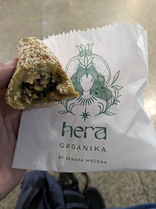 High protein vegan mushroom and broccoli coxinha at CGH - Hera Organika - Departures After Security in Sao Paulo