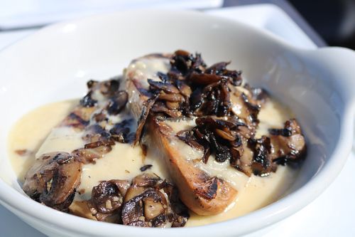 Plant-based Chicken Filet 

Plant-based filet that is gluten free, soy free, and 100% plant-based smothered with a white wine and plant-based cheese sauce and sautéed mushrooms. at Sacy's in Brimley