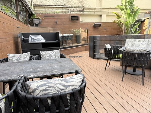 Outdoor seating on the back patio   at Blue Whale in San Francisco