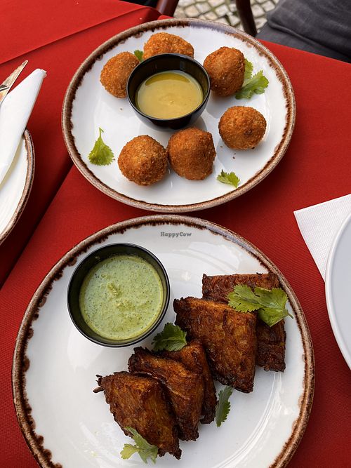 Onion bhaji and croquettes   at Veganapati in Lisbon