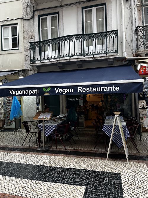 The entrance, obviously, with outdoor seating, too.  at Veganapati in Lisbon