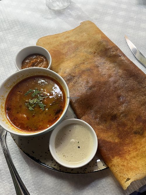 One of the delicious dosas with soup.  at Veganapati in Lisbon