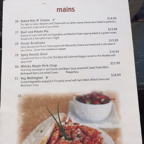 menu Main dishes at Ancient Cedars Cafe in Tobermory