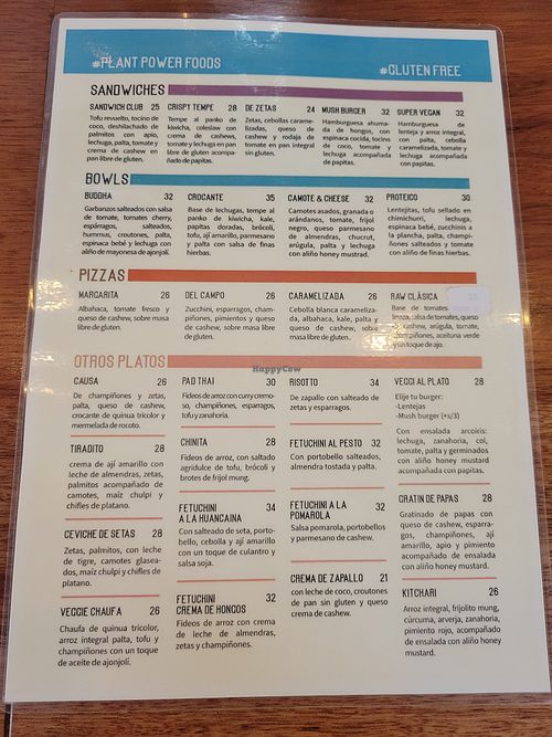 Menu at Raw Cafe in Huayllabamba