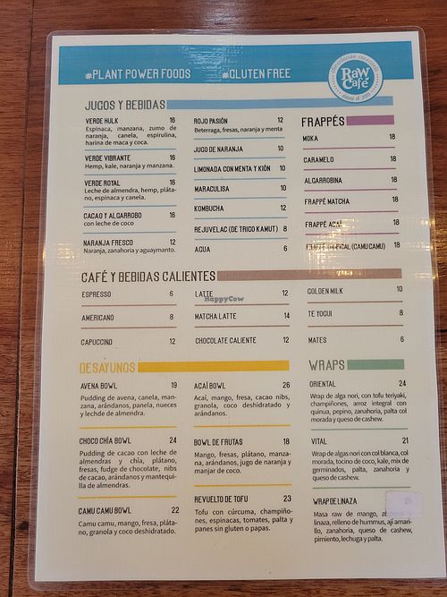 Menu at Raw Cafe in Huayllabamba