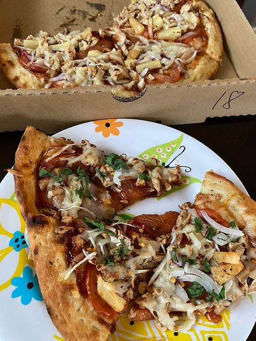 BBQ chik’n with pineapple.   at Vegan Pizza in Garden Grove