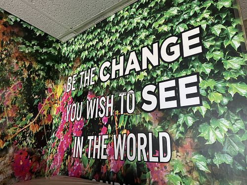 Signage Near Back of Interior  at Vegan Pizza in Garden Grove