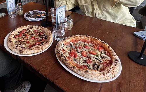 Pizza with vegan cheese  at Strapoli Pizzeria in Chicago