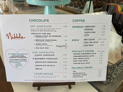 menu at Nibble Chocolate - Pacific Beach in San Diego