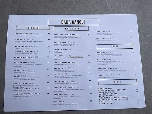 menu p1 at Baba Ganouj in South Brisbane