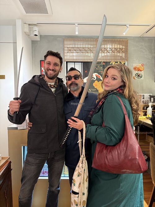 Good times with the chef and our guest👀🍜👀                            A vegan ramen and bento set.
Traditional Japanese dishes, all made 100% vegan.  at Tokyo Vegan Ramen Center in Tokyo