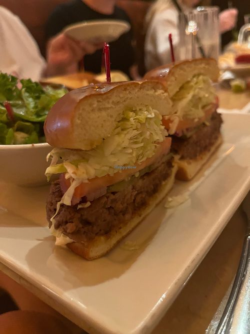 Sliced impossible burger at The Cheesecake Factory in Gainesville