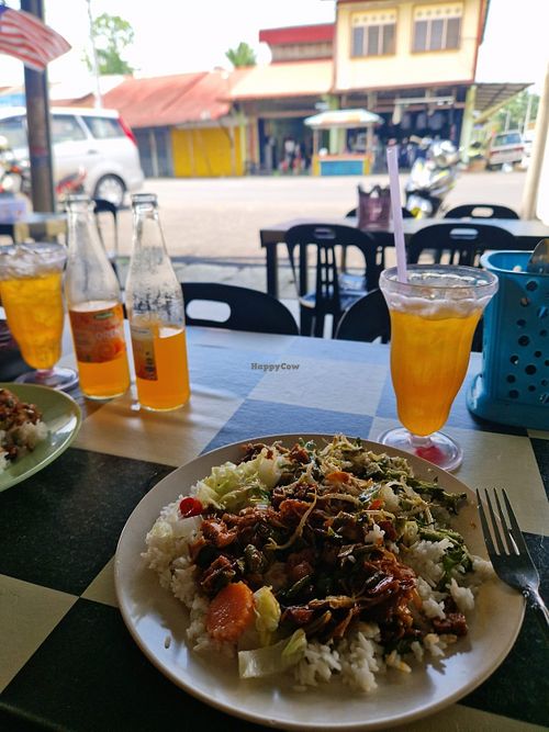 Rice and a few veg only toppings at Restoran Pesona Rasa Mama in Pontian