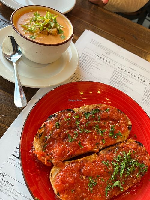 Gazpacho and Pan Con Tomate at Spain Wine Bar in Ocean City