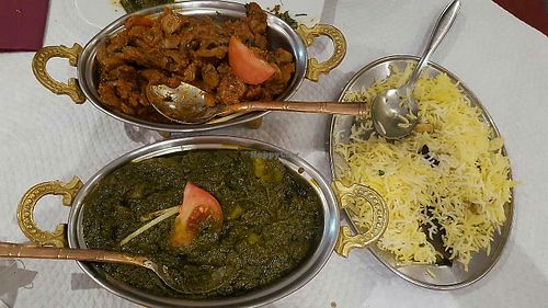 Spinach curry and mushroom curry at Saffron Indian Kitchen in Praia Da Luz